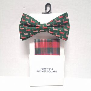 Holiday Dog Bow Tie And Pocket Square NWT